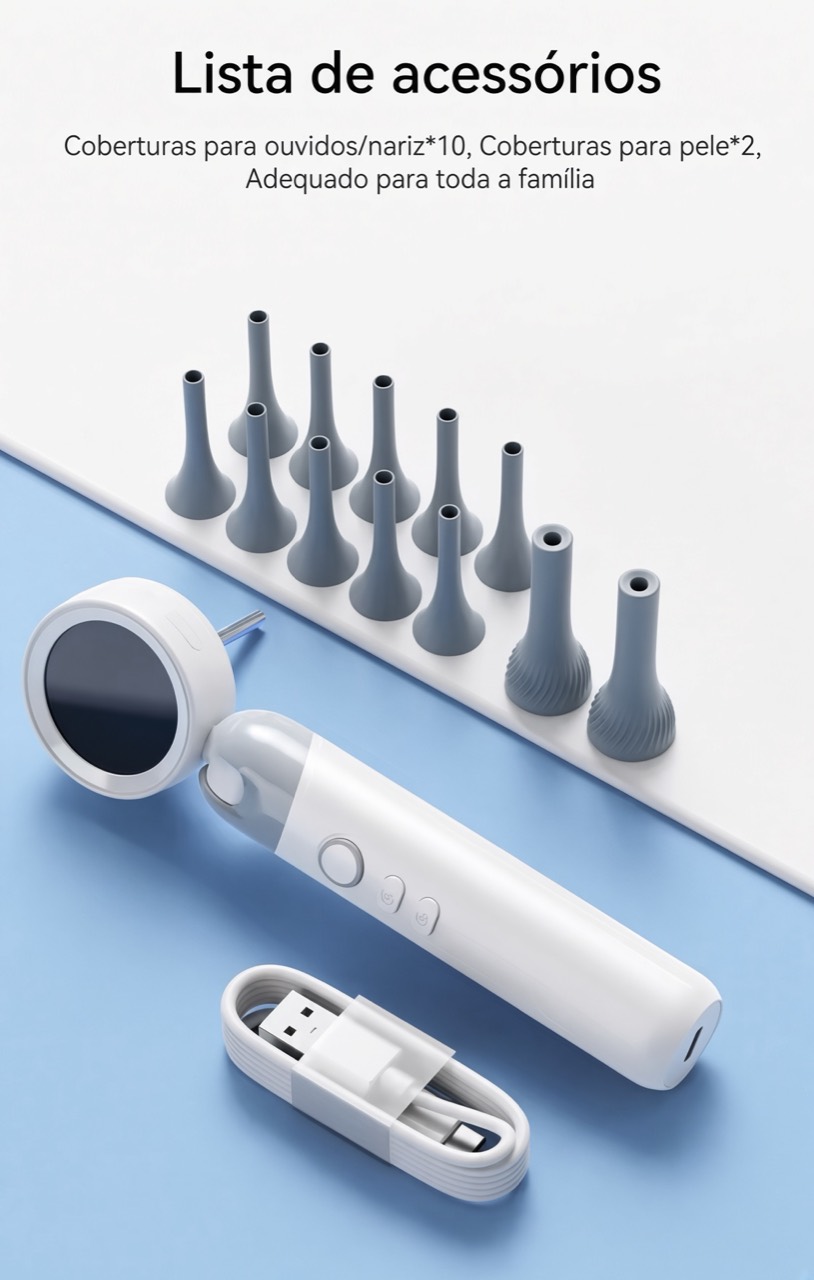 Otoscópio TAZZI acompanhado de capas de silicone e cabo USB