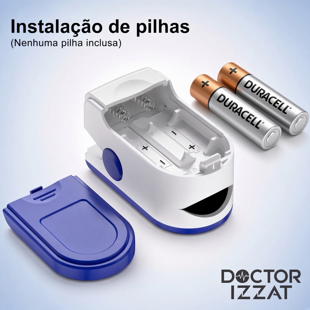 Compartimento para duas pilhas AAA do oxímetro de pulso azul