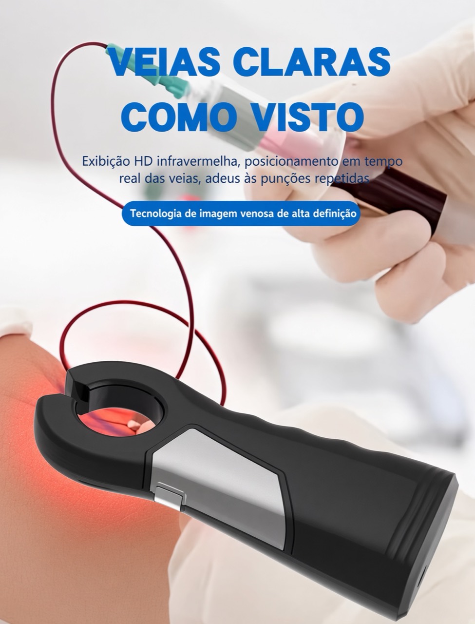 Fleboscópio apoiado sobre o braço durante acesso venoso